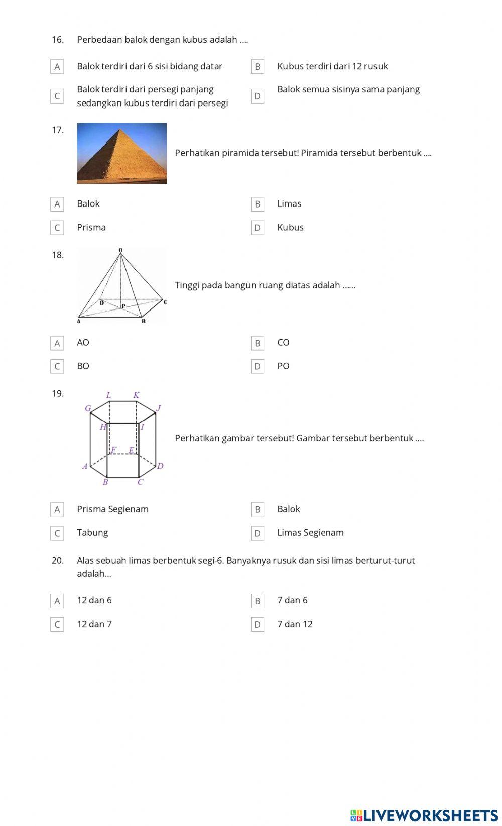 Unsur - unsur bangun ruang sisi datar