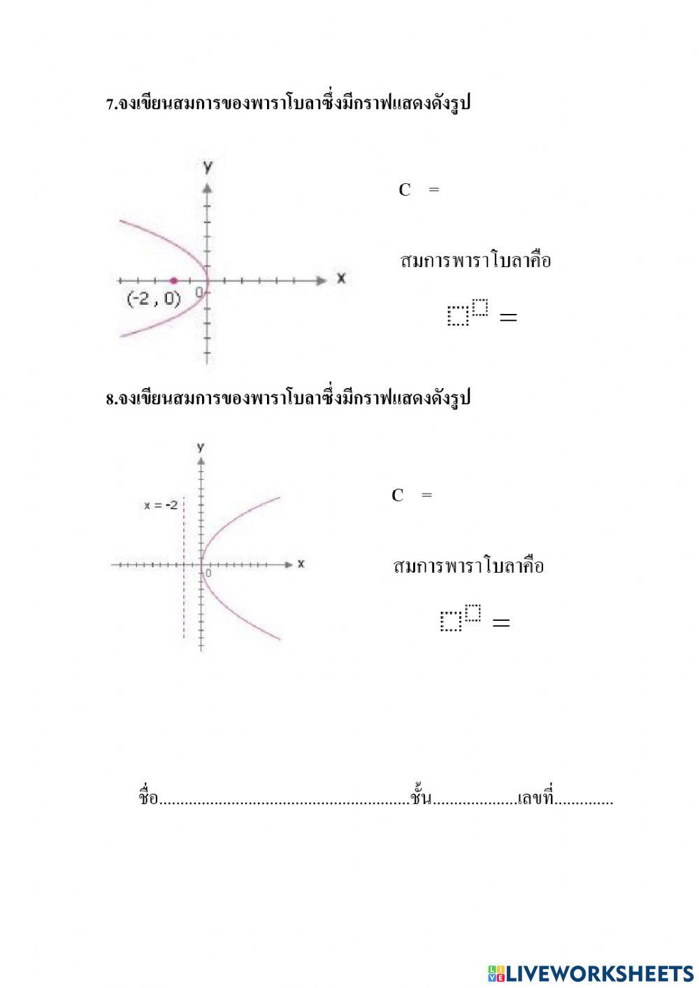 แบบทดสอบเรื่องพาราโบลาชุดที่ 1