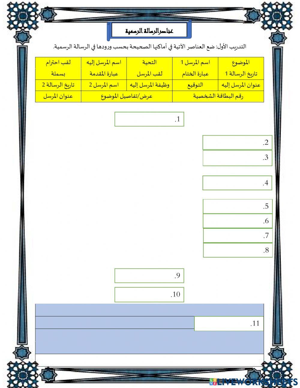 عناصر الرسالة الرسمية