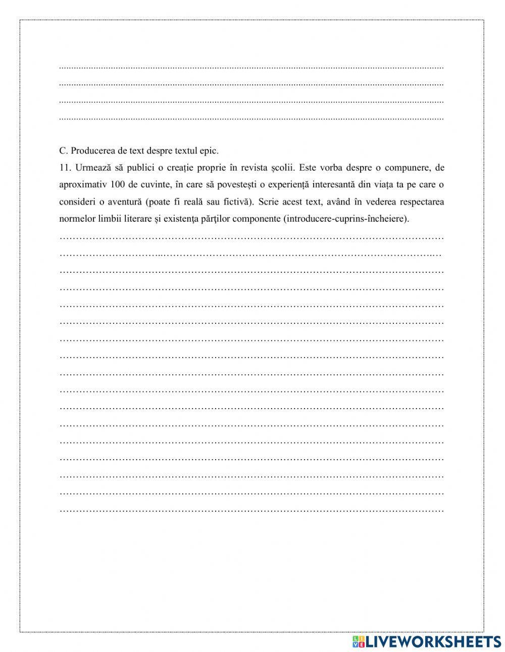 Fişă exerciţii pe text