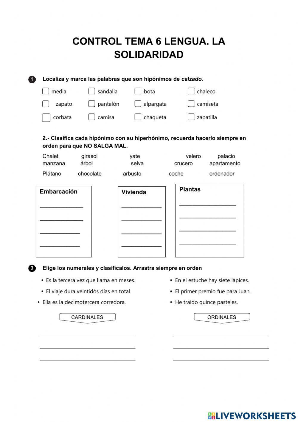 Repaso tema 6 lengua. numerales e indefinidos