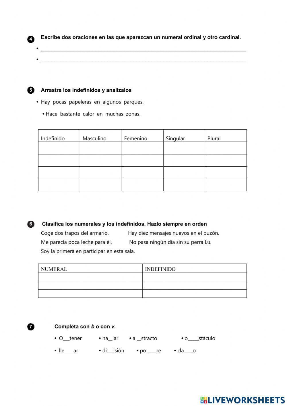 Repaso tema 6 lengua. numerales e indefinidos