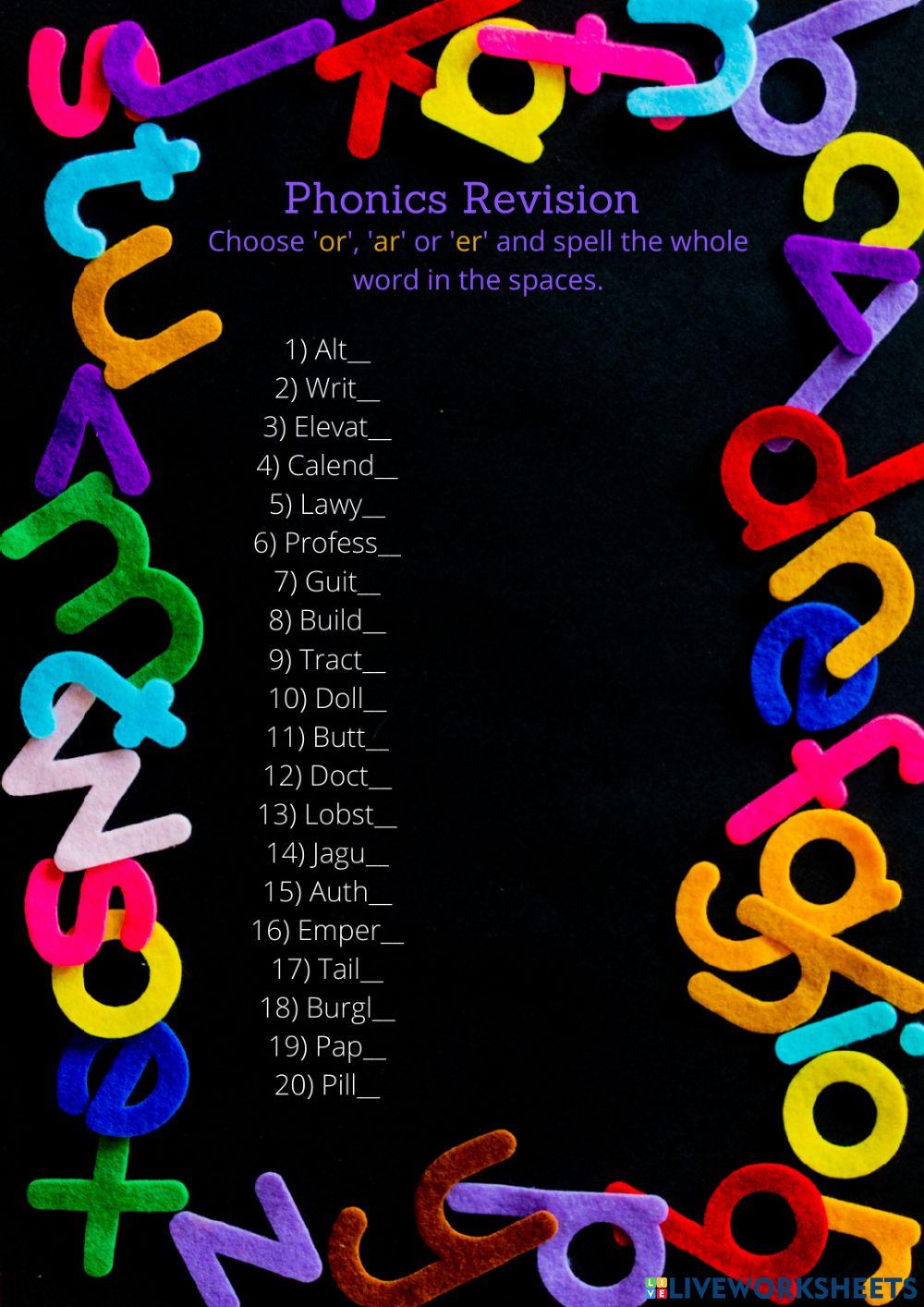 Phonics 'or', 'ar' or 'er'. Phonics 'or', 'ar' or 'er'.