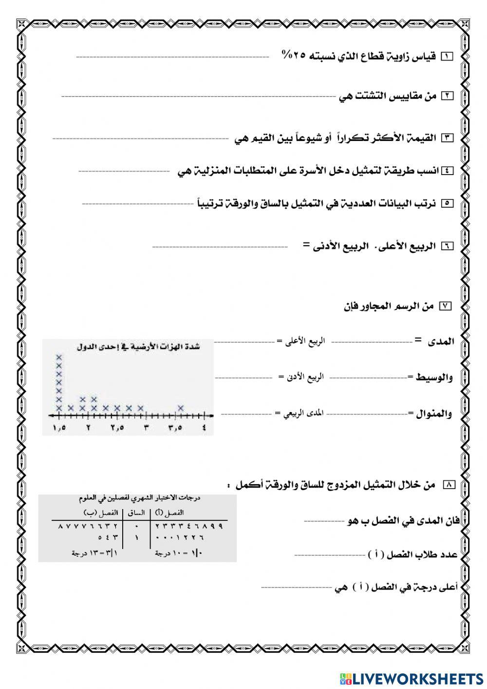 مراجعة الفصل التاسع الإحصاء 2م