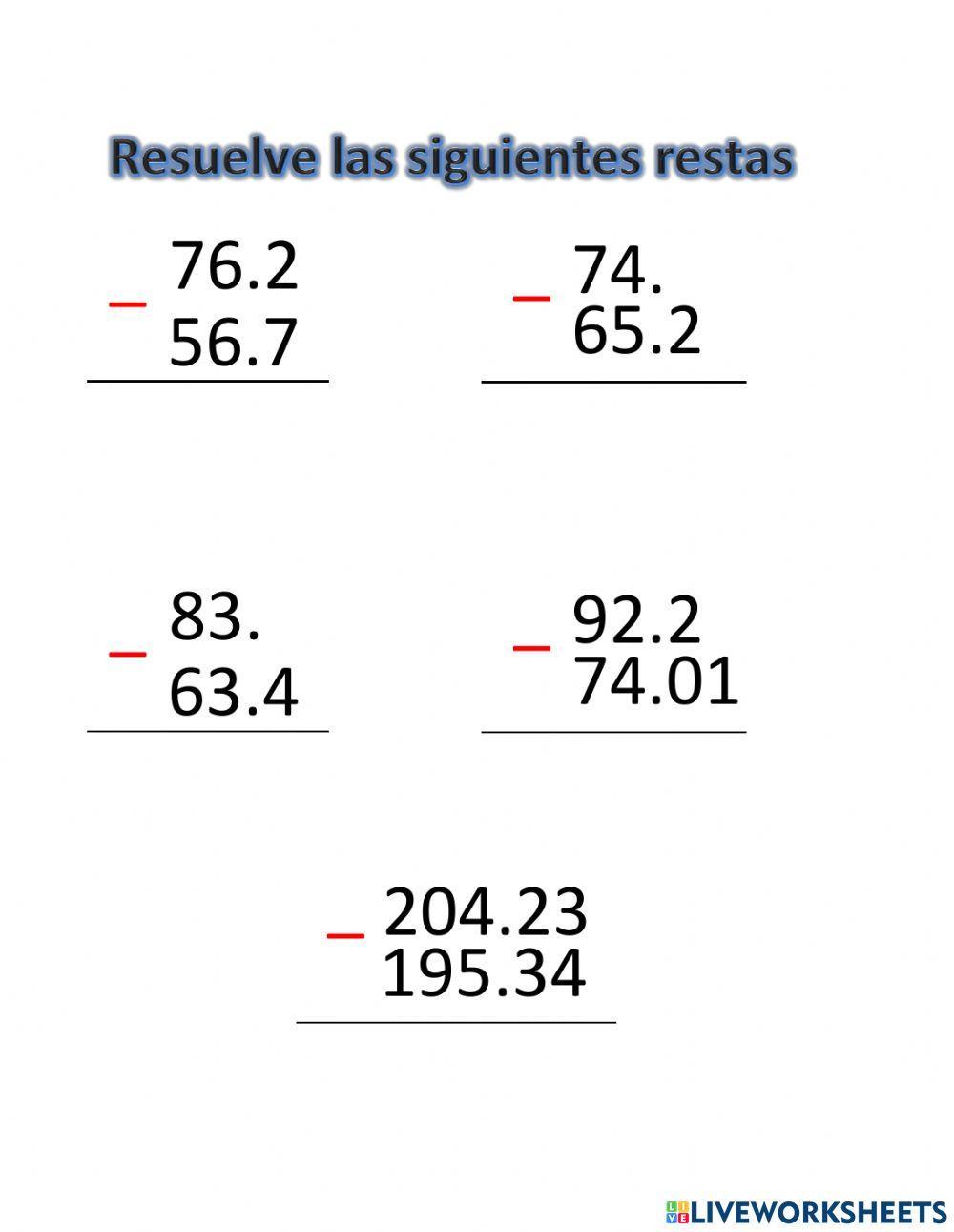Resta con decimales Resta con decimales