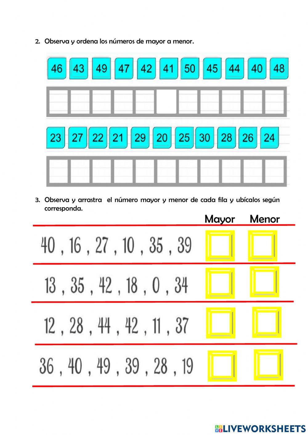 Orden y comparación de números hasta el 50