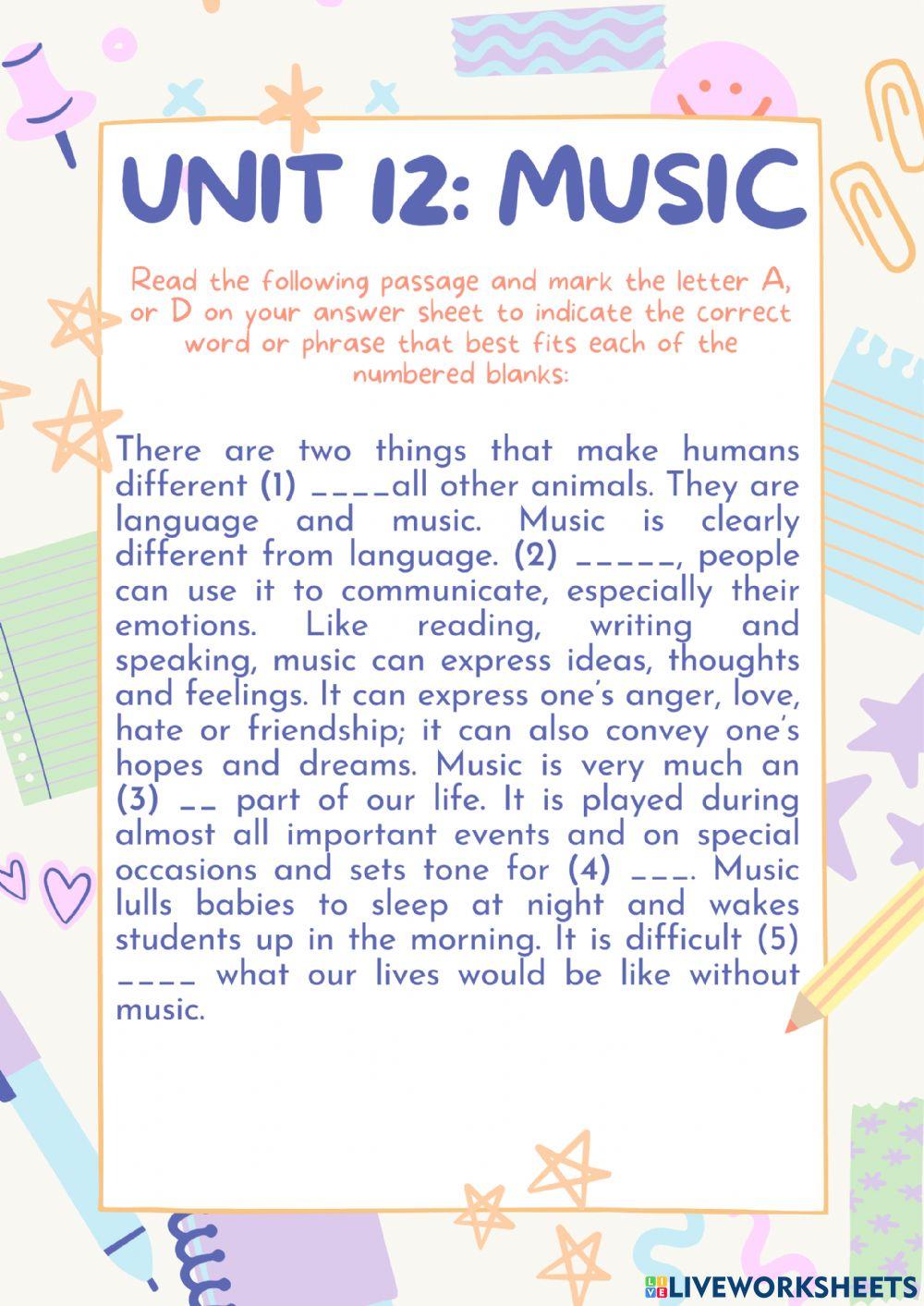 UNIT12: MUSIC - reading gap-filling