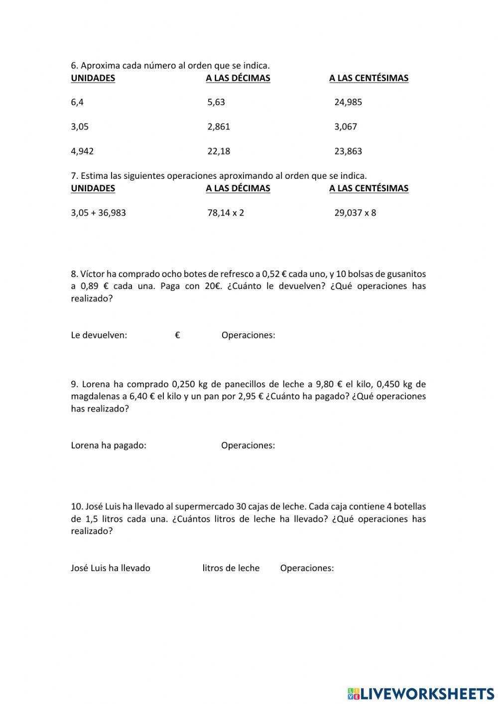 REPASO MATEMÁTICAS DECIMALES