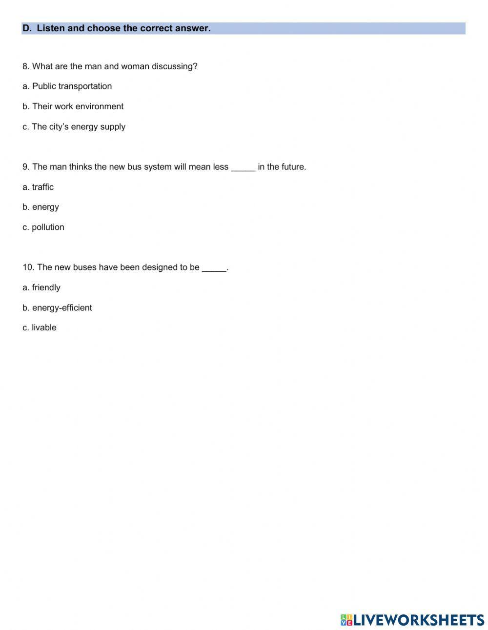 Listening - reading placement test - iv cycle