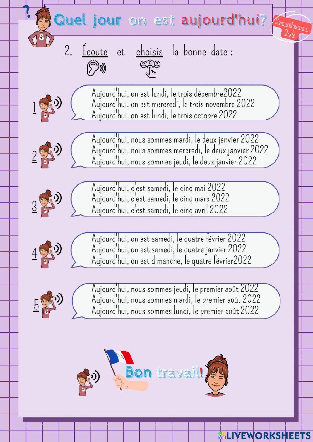 La date (compréhension orale)