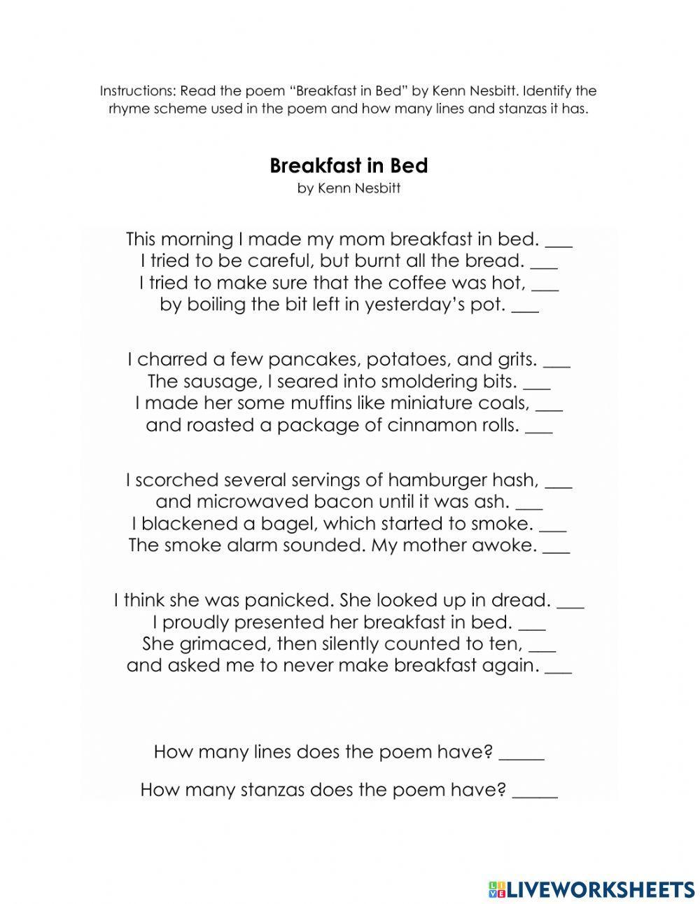 Rhyme Scheme: -Breakfast in Bed- poem