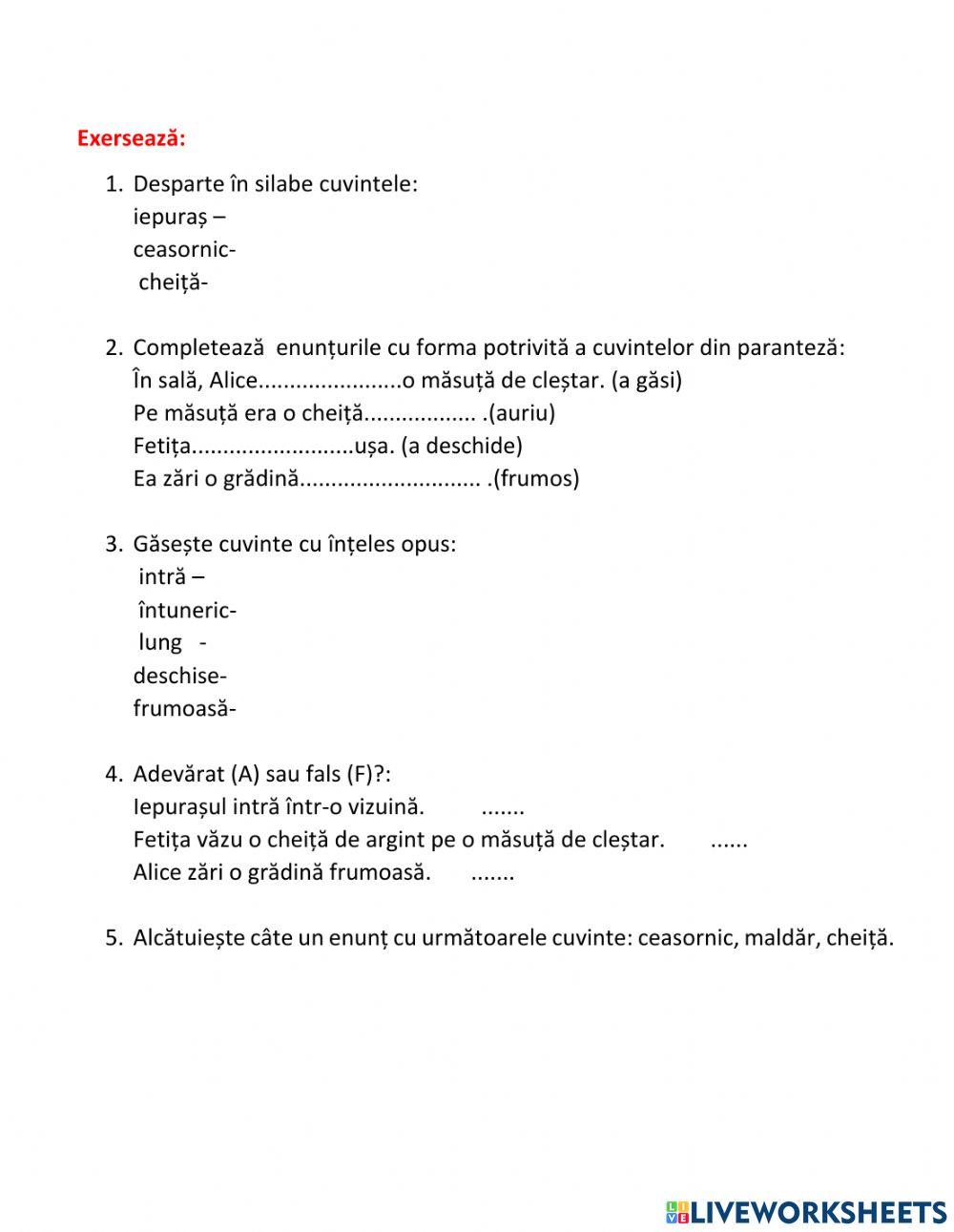 Alice în Țara Minunilor după Lewis Carroll