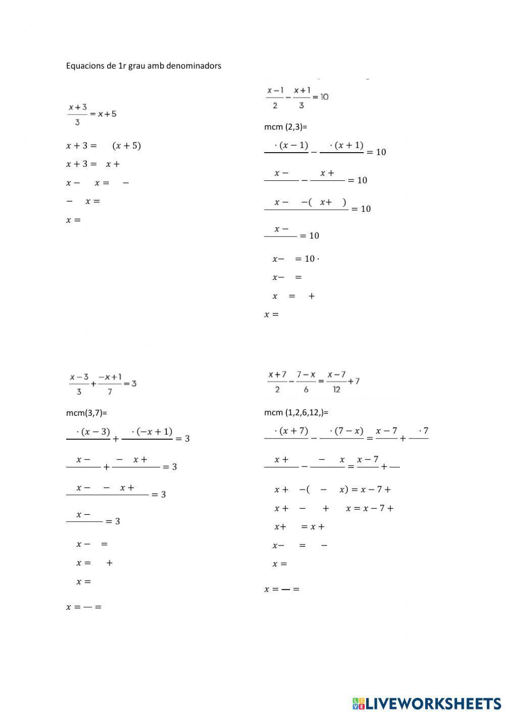 Ecuaciones primer grado con denominadores