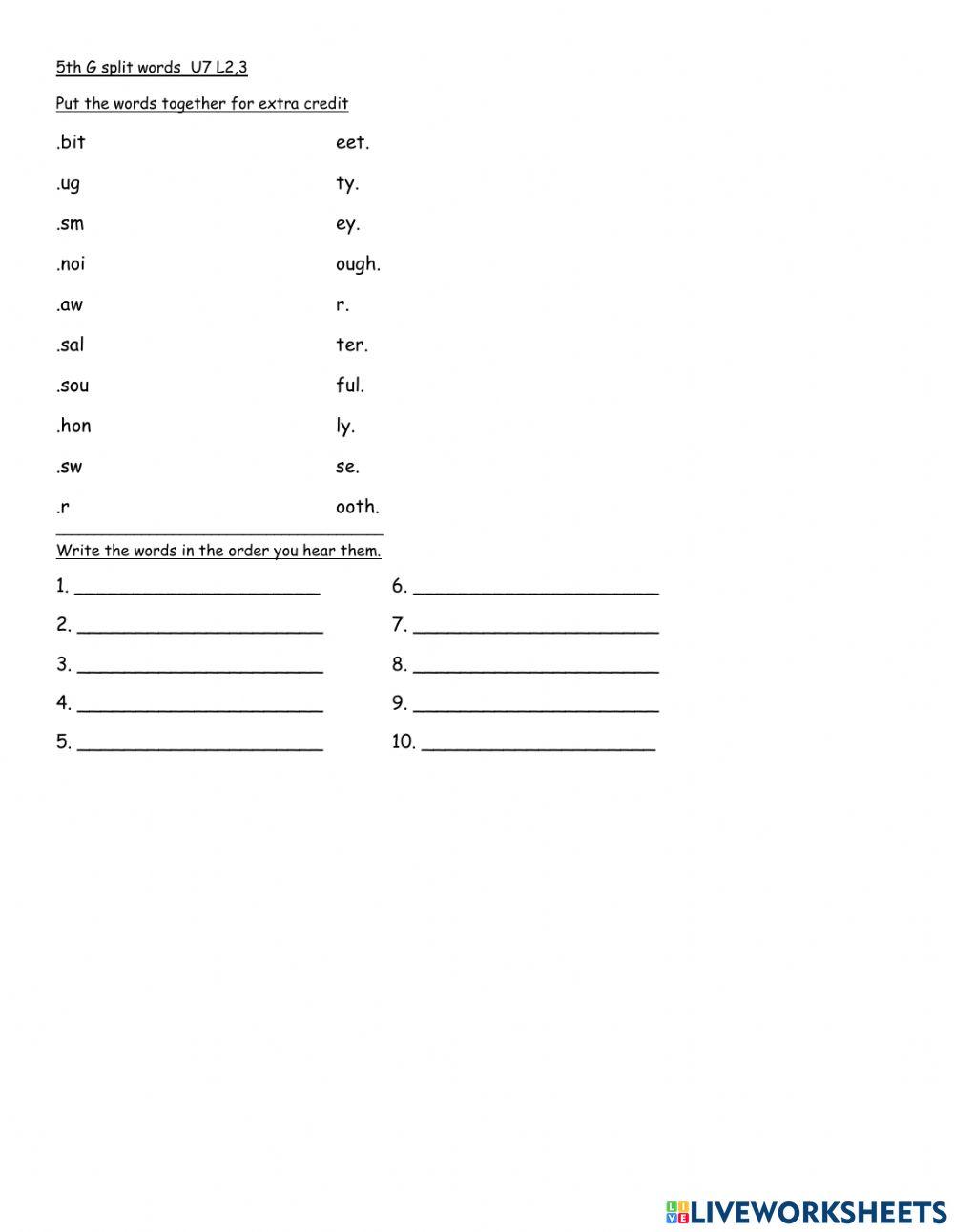5th spelling test form U7 L2,3