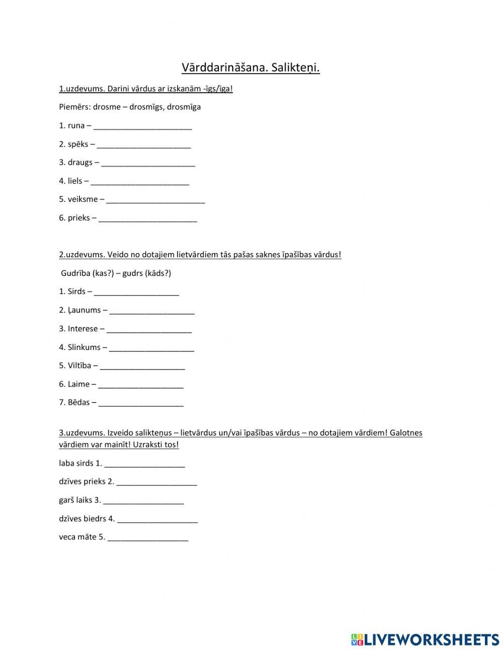 Vārddarināšana, Salikteņi