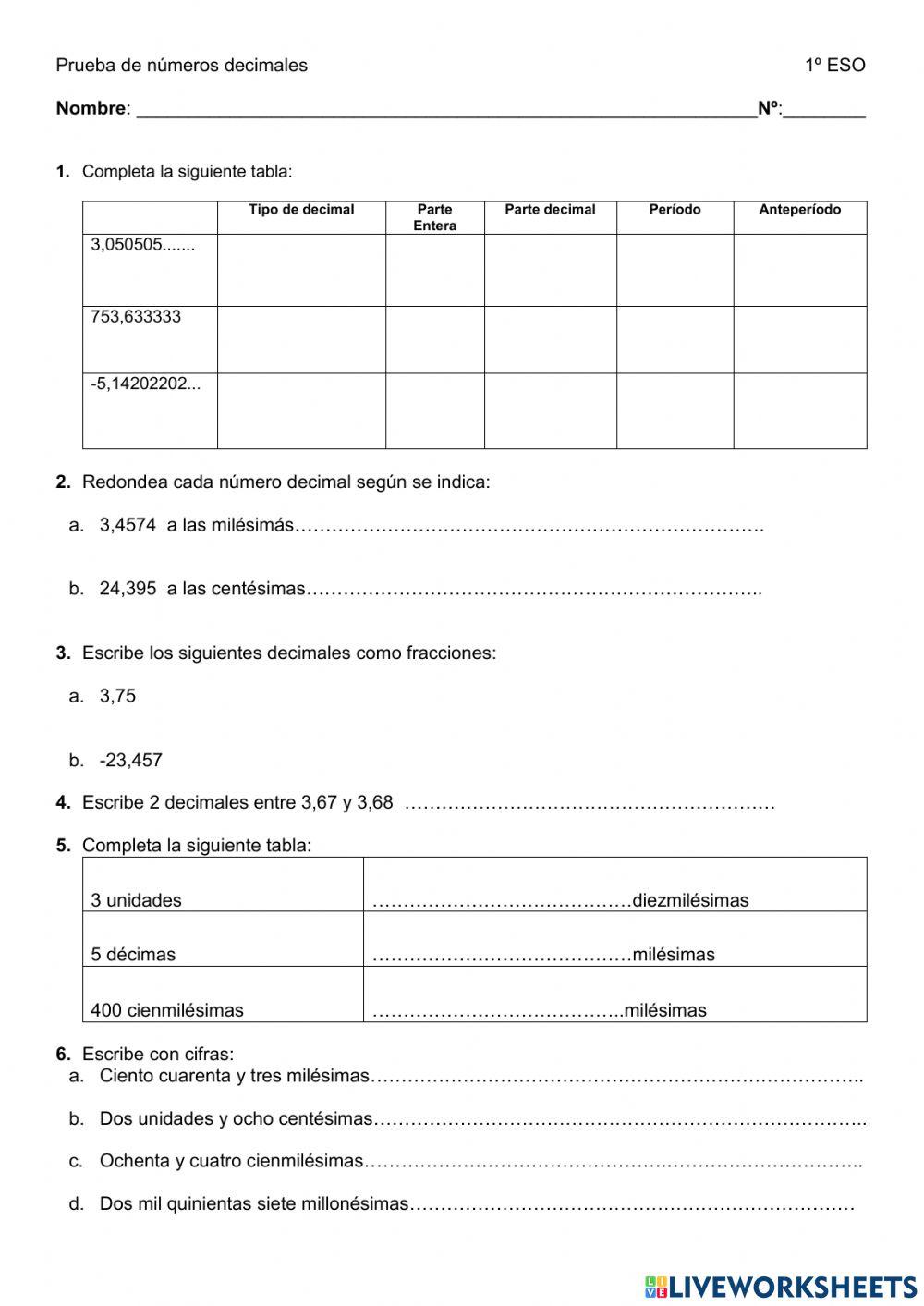 Prueba números decimales
