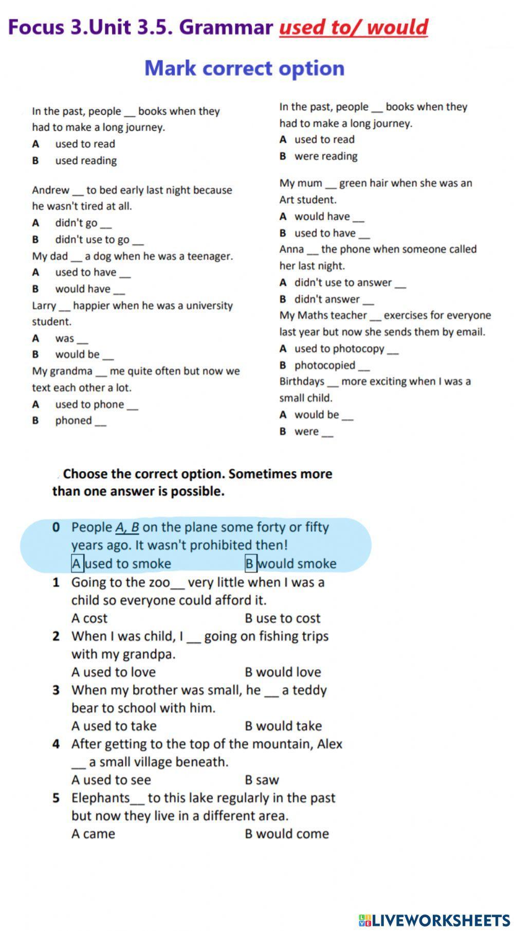 Focus 3.Unit 3.5. Grammar used to-would