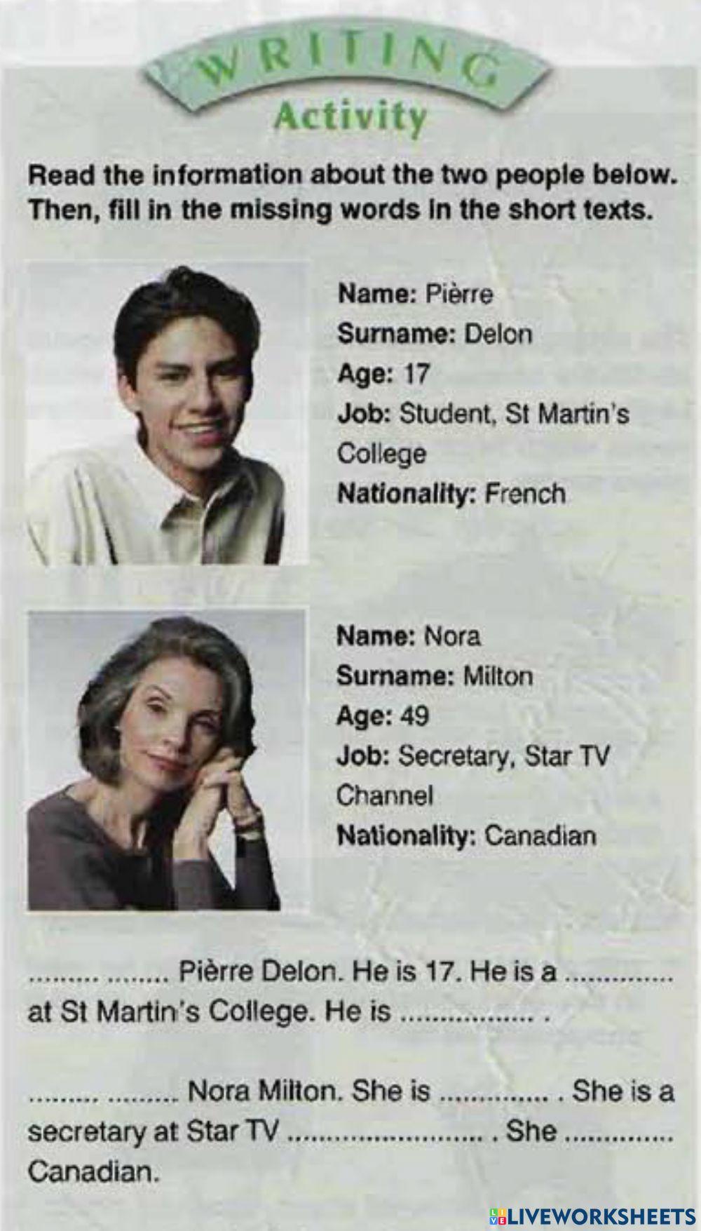 Writing activity - verb to be