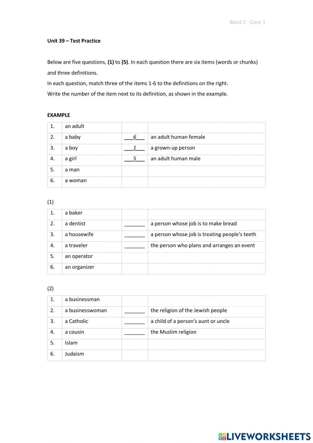 Band 2 (Core 1) - Unit 39 - Test