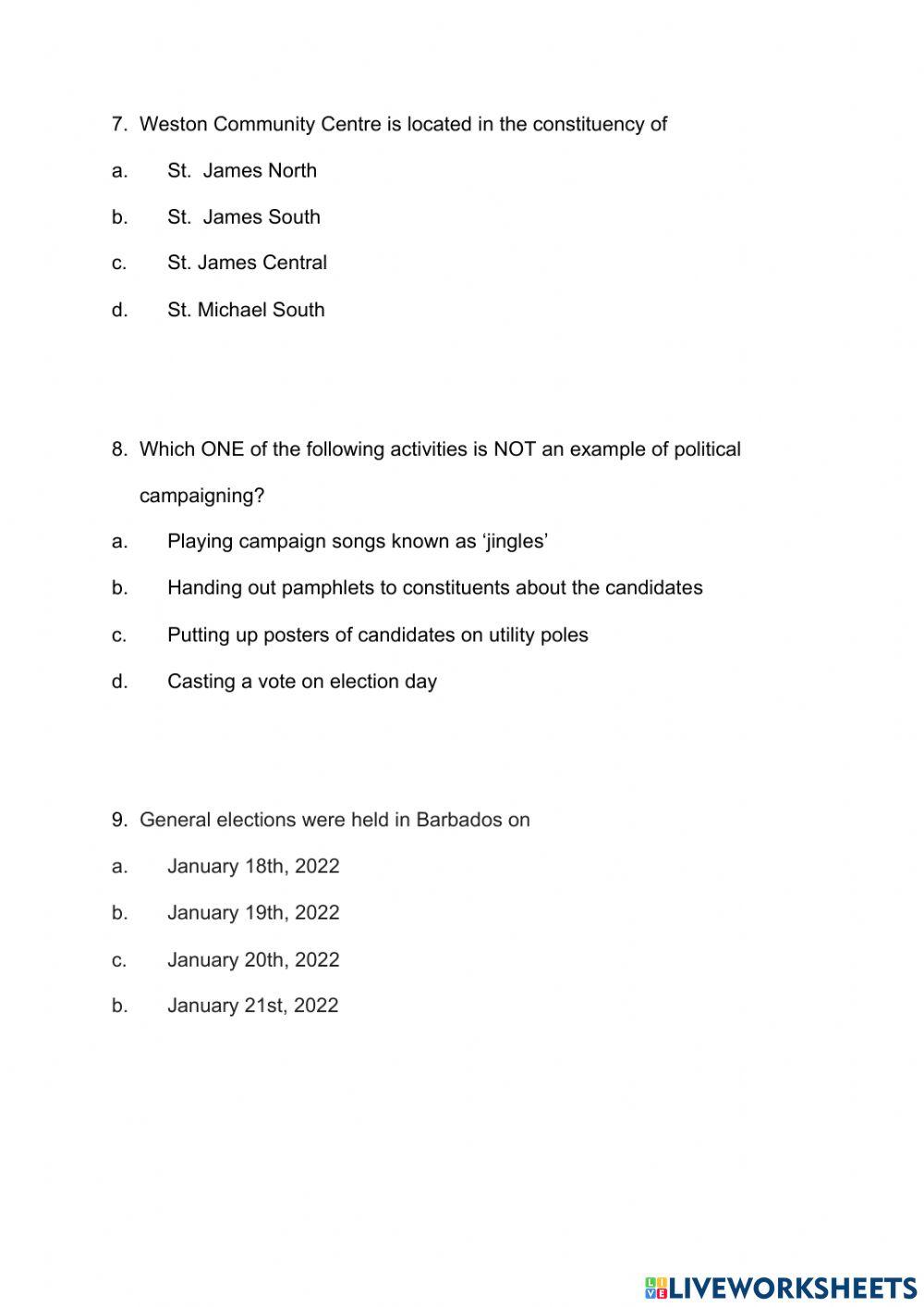 General Elections and Government Interactive Worksheet