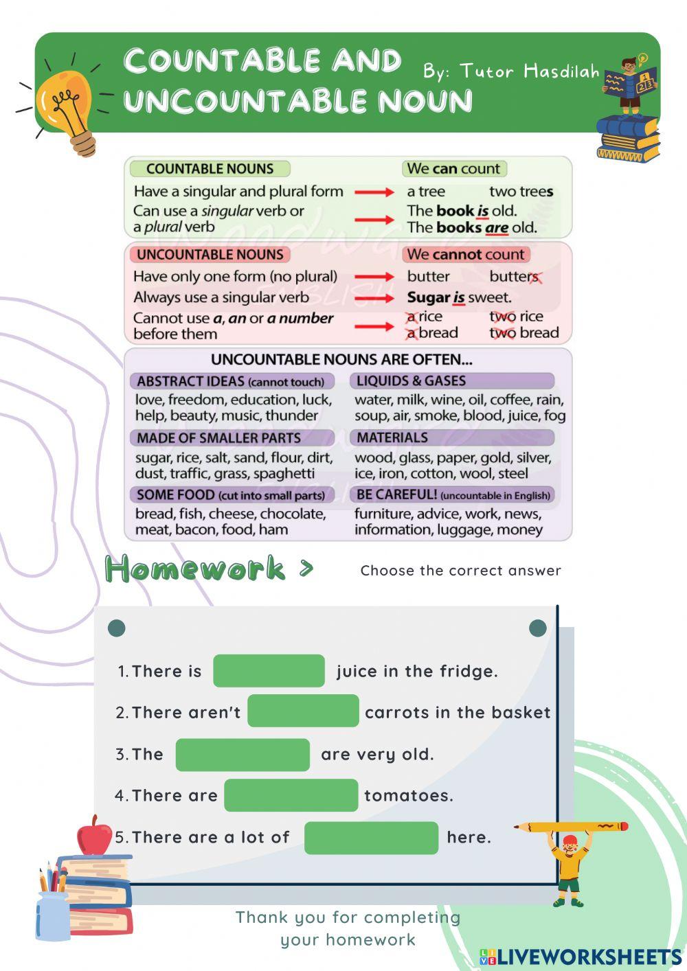 Countable and uncountable noun Countable and uncountable noun