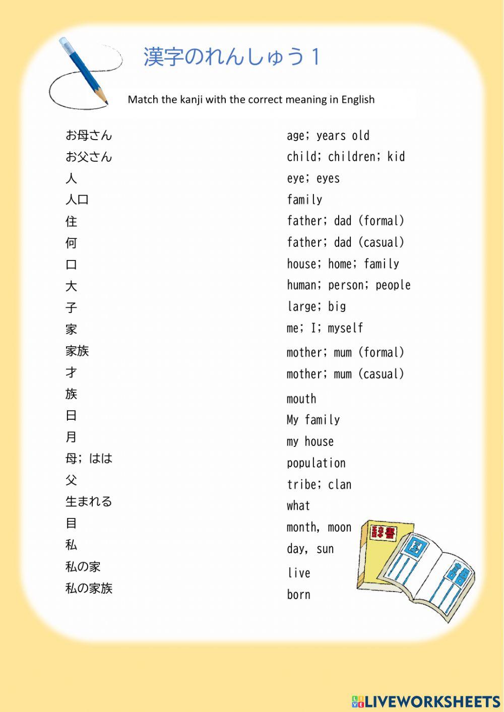 Year 11 Unit 1 Prelim Kanji List 1