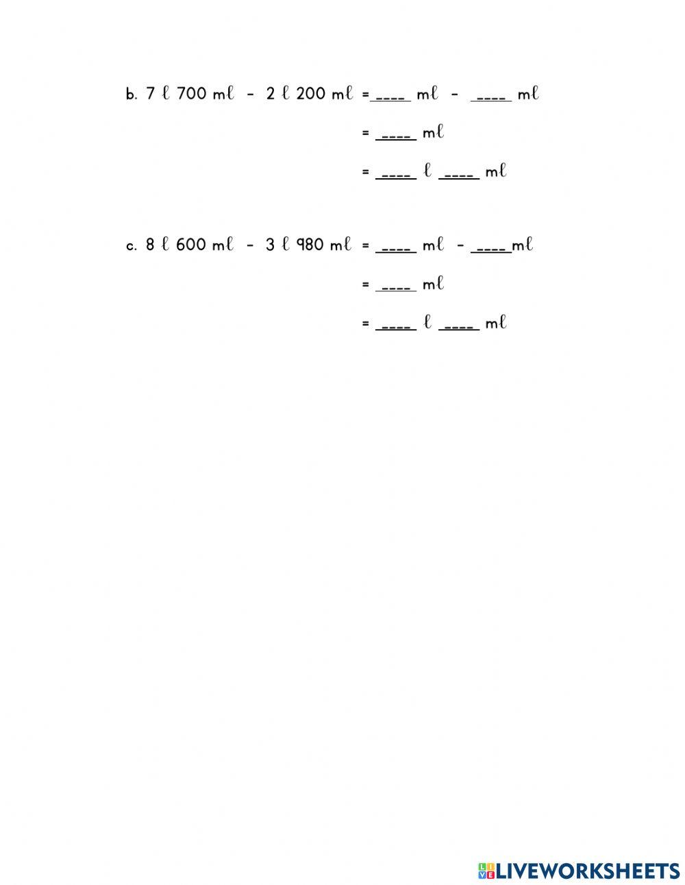 Addition and Subtraction of Volume of Liquid