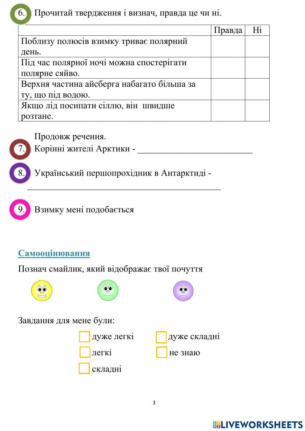 За полярними колами, 2 клас