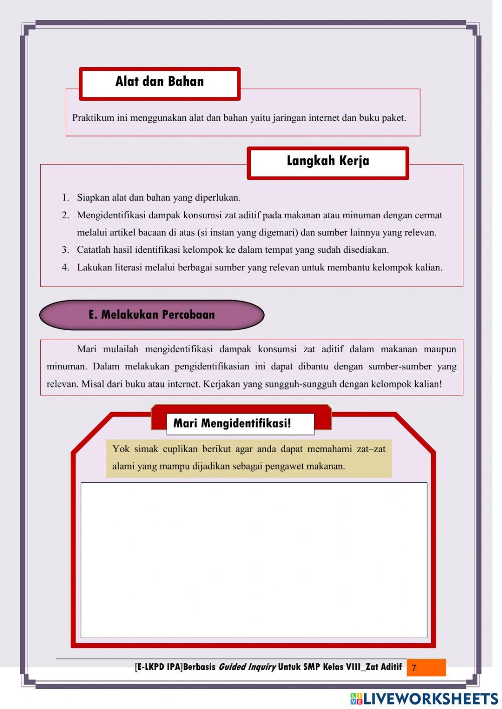 LKPD 2 Dampak Konsumsi Zat Aditif Bagi Tubuh