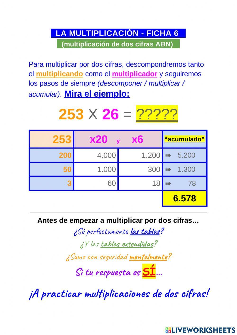 Multiplicación dos cifras abn