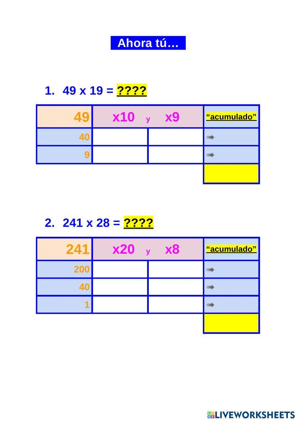 Multiplicación dos cifras abn
