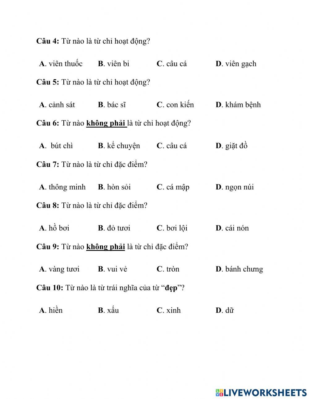 Ôn tập Tiếng Việt thứ hai (07-02-2022)