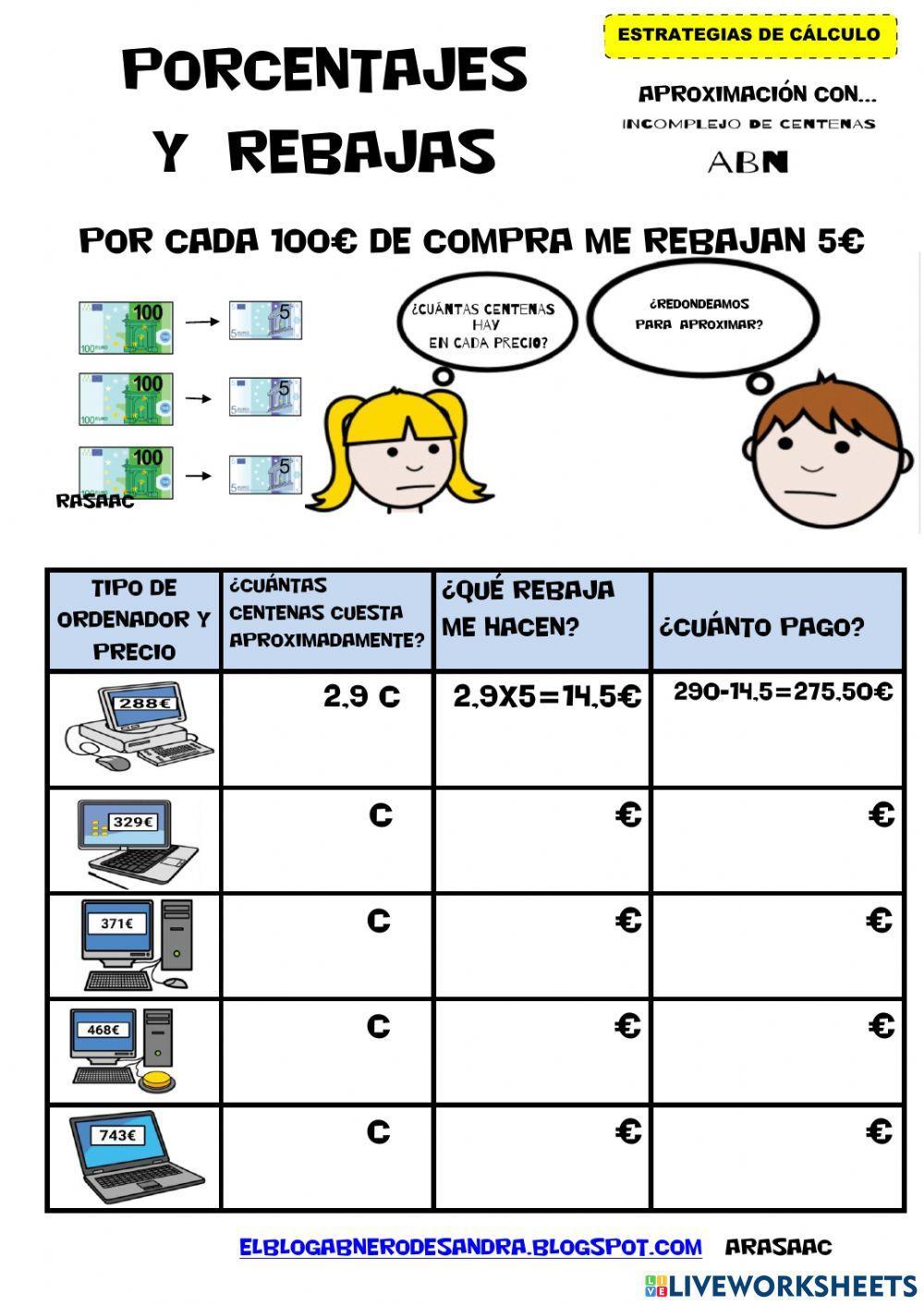 Porcentajes y rebajas con incomplejo de centenas