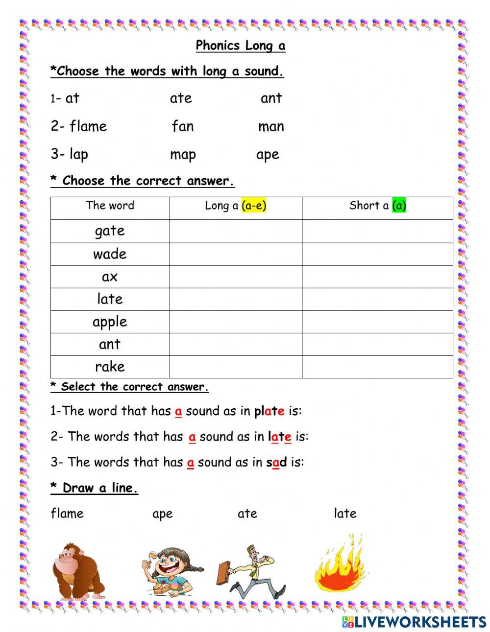 Long a online pdf exercise Live Worksheets