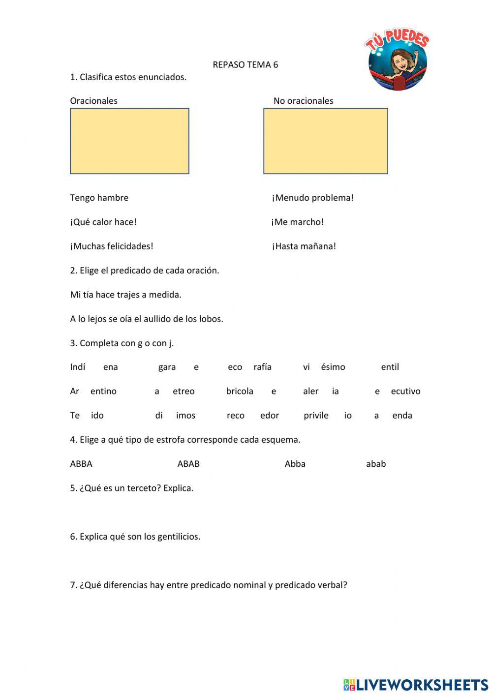 Repaso Lengua Tema 6