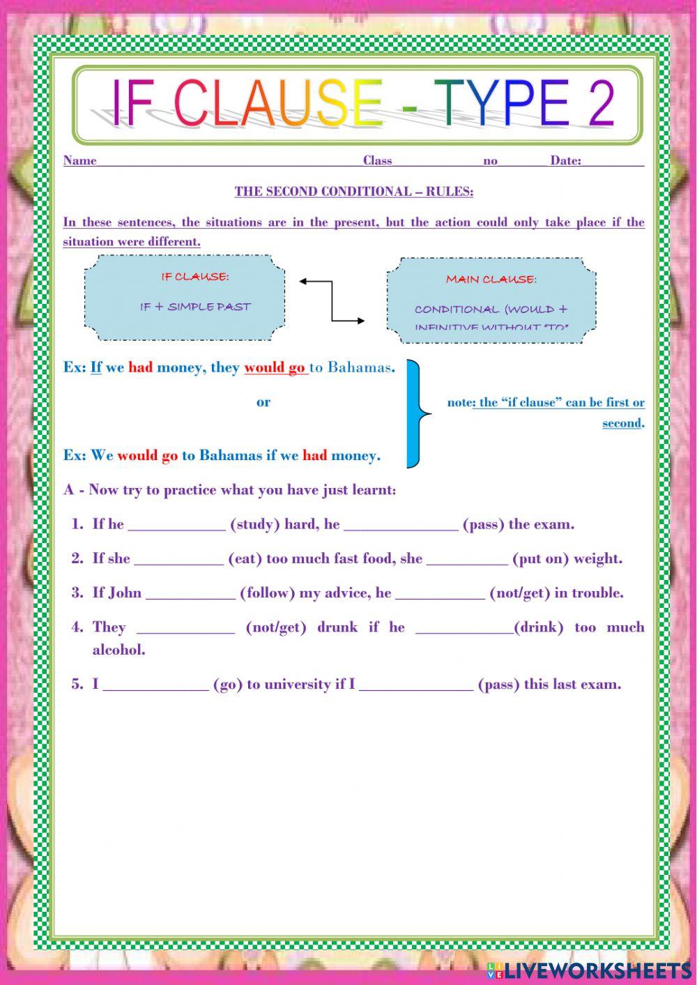 if clause type 2 2 online exercise for live worksheets