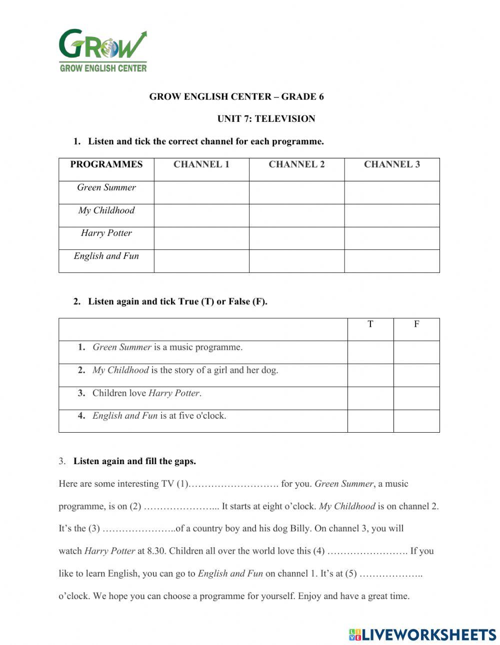 English 6- unit 7 - listening