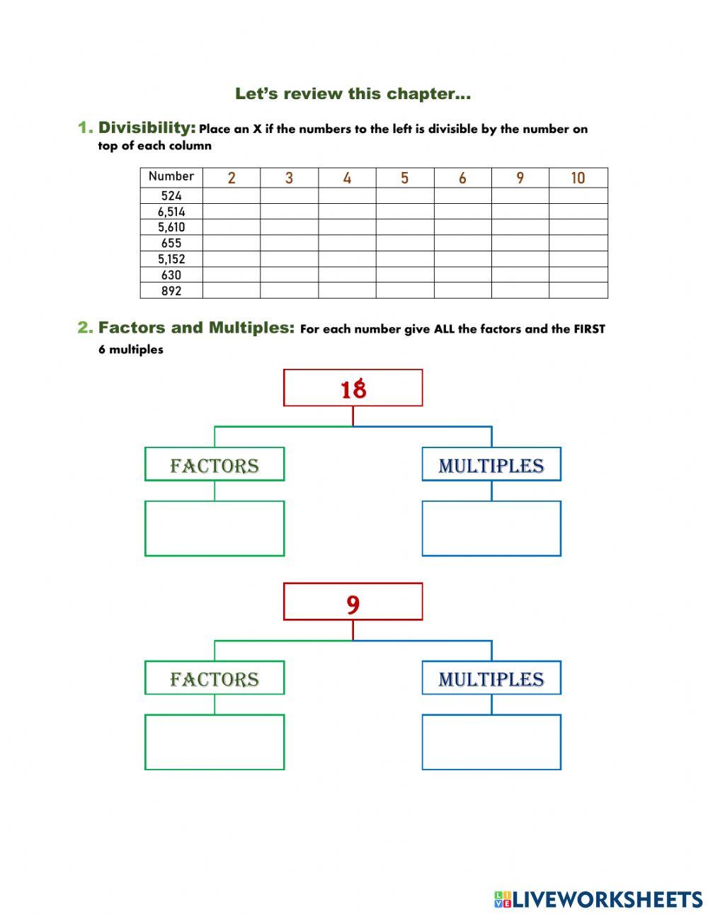 Divisibility, Factors, Multiples and Prime numbers
