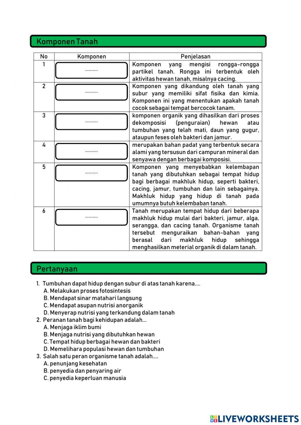 LKPD Tanah Dan Keberlangsungan Kehidupan
