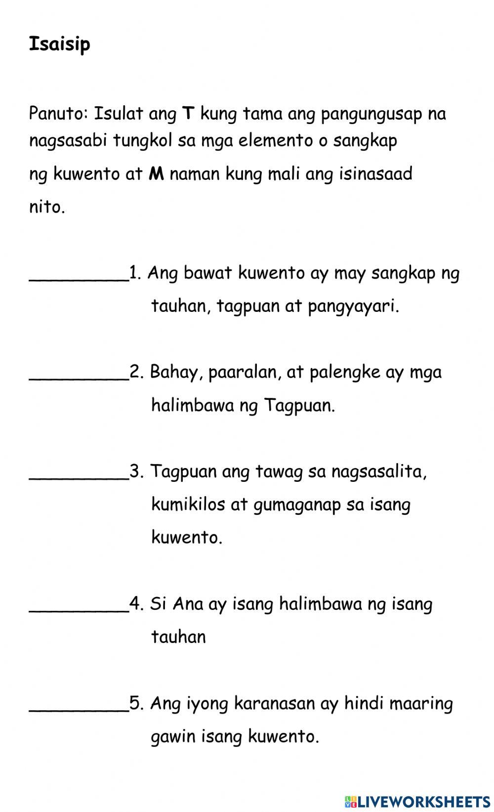 Bahagi ng maikling kwento worksheet image to u