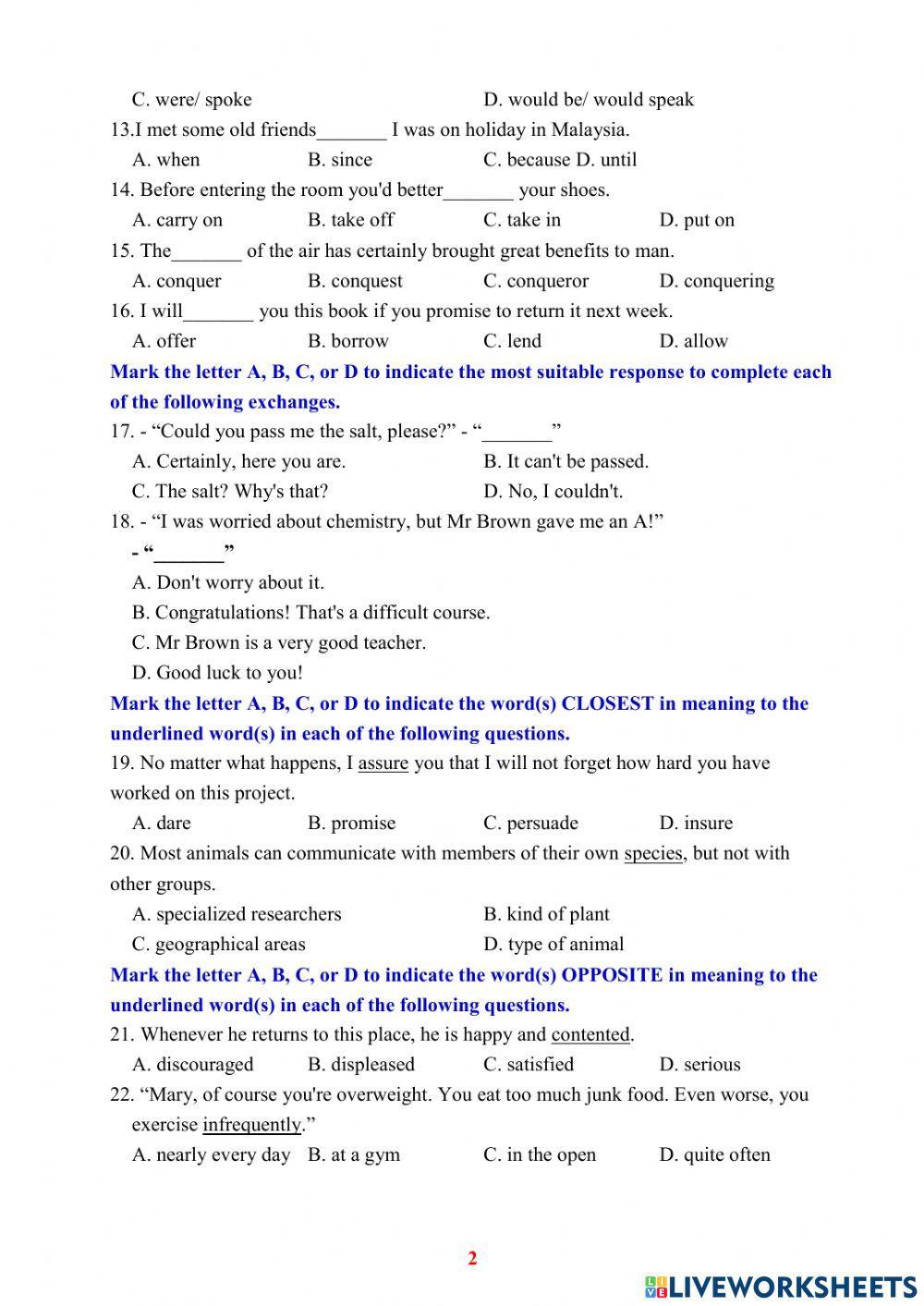 Test 2  (Đề Thi Vào 10 )