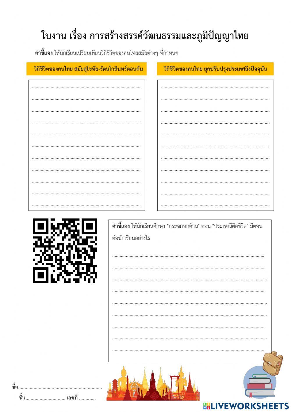 ใบงาน เรื่อง การสร้างสรรค์วัฒนธรรมและภูมิปัญญาไทย