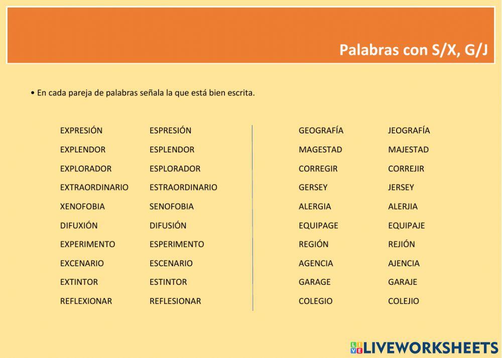 Palabras don S-X, G-J Palabras don S-X, G-J