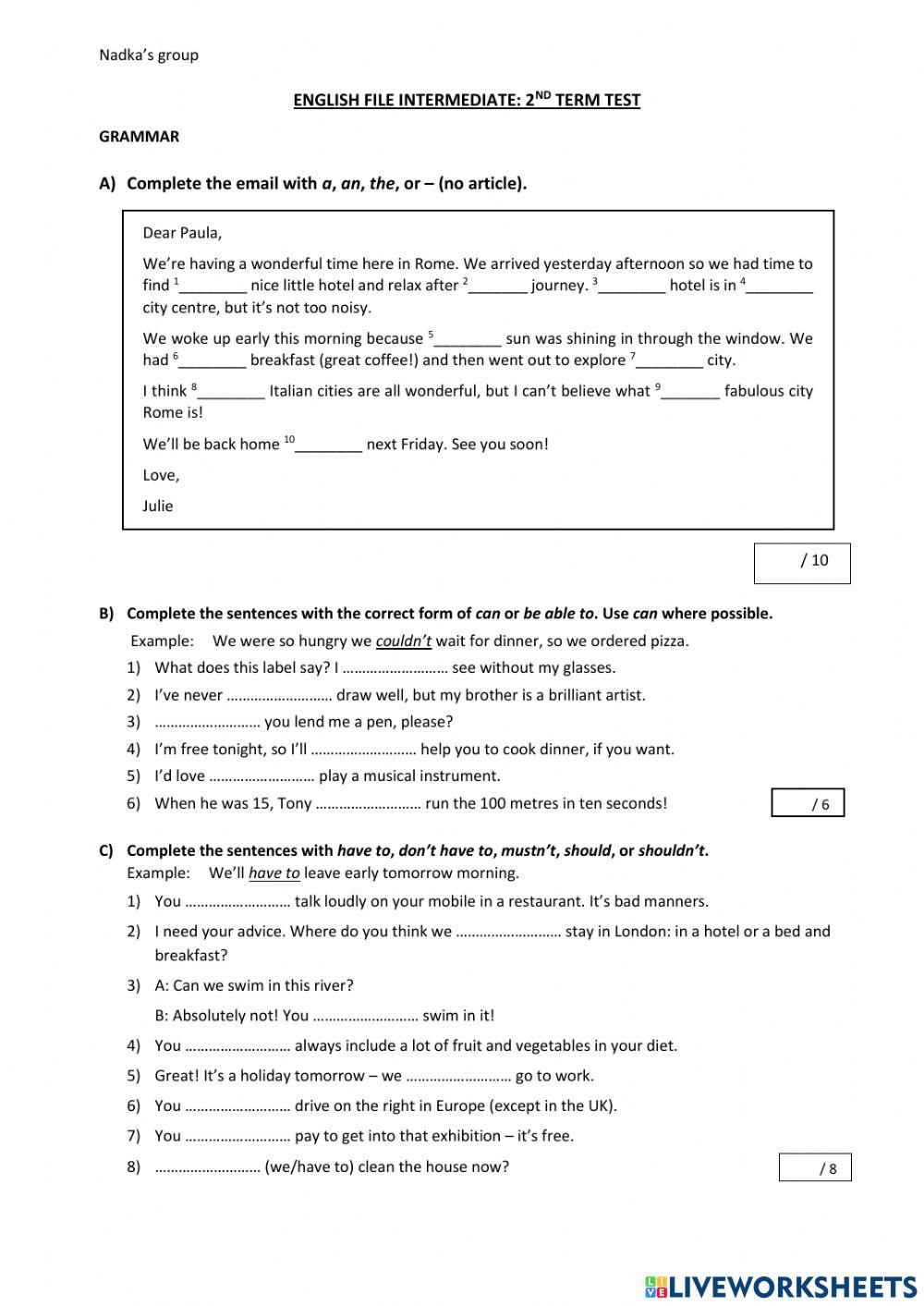 2nd term test EF int.