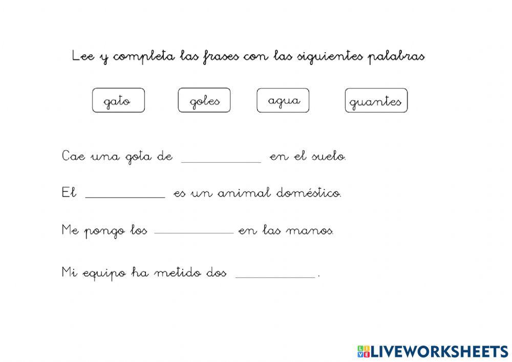 Palabras con g. Lee y completa