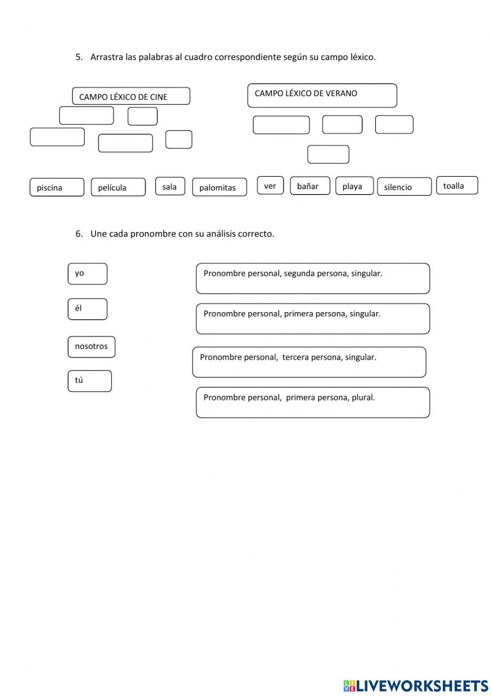 Prefijos, campo léxico, grupo nominal y pronombres.