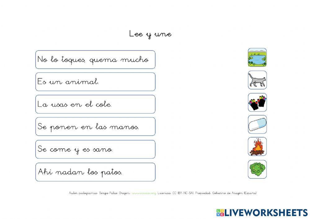 Palabras con g. Lee y une