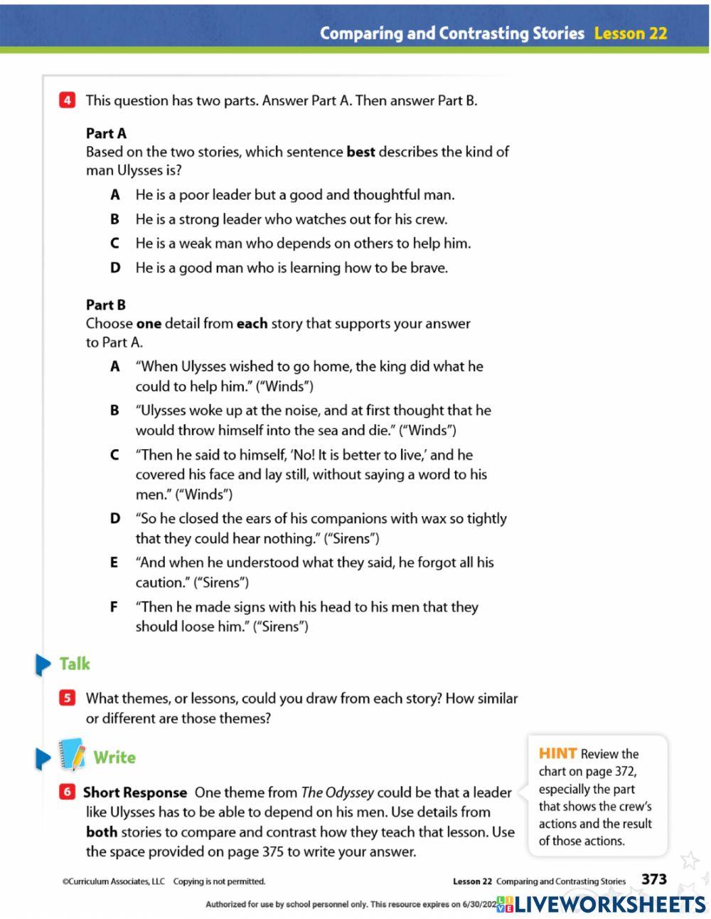 Part 3 Comparing & Contrasting 2 Epics-Short Response