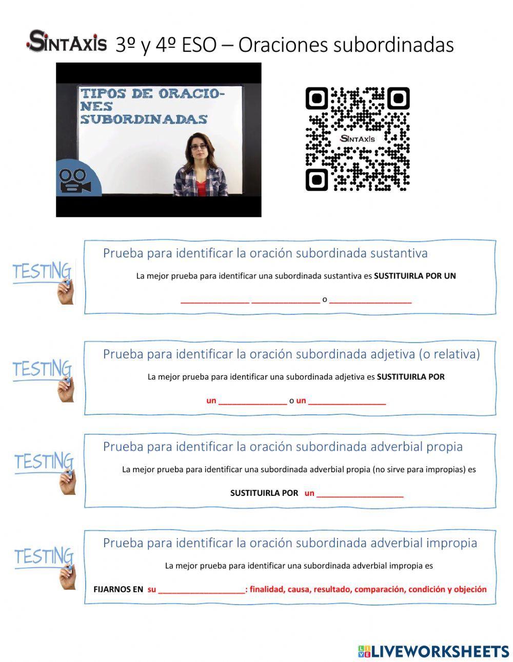 Identificamos los tipos de subordinadas