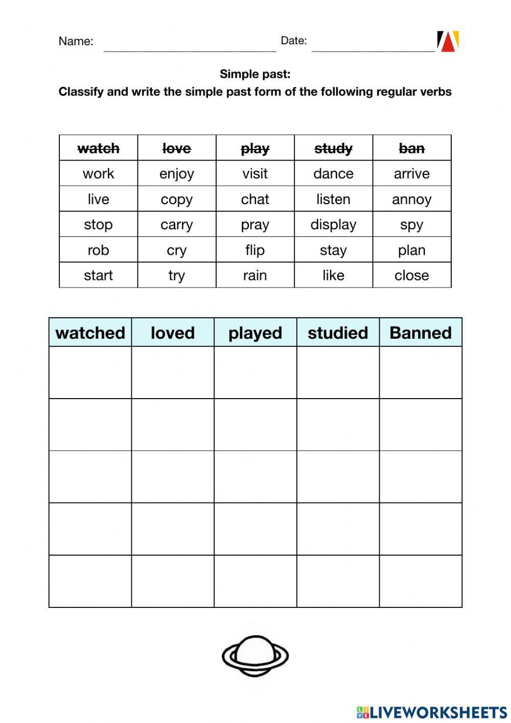 Simple past: Regular verbs Spelling